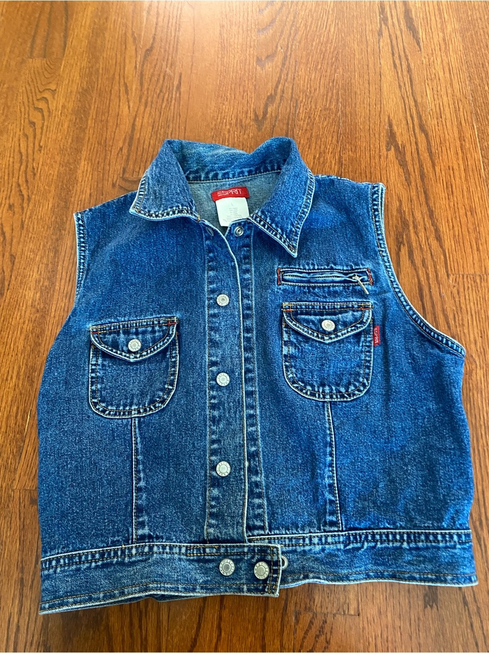 Esprit Blue Denim Sleeveless Vest with Front Pockets